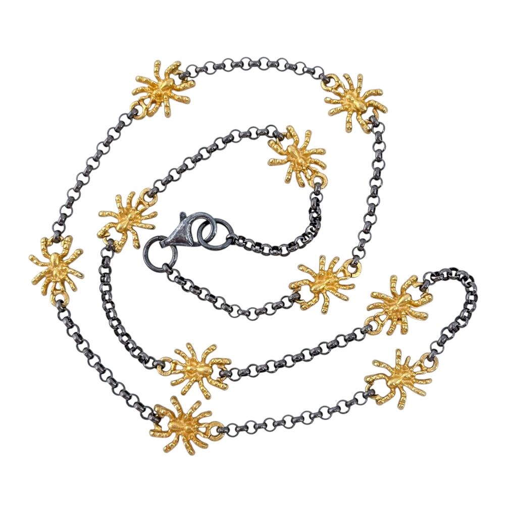 Vintage Gold-Tone Sterling Silver 925 Spider Station Rolo Chain Necklace 17.5"
